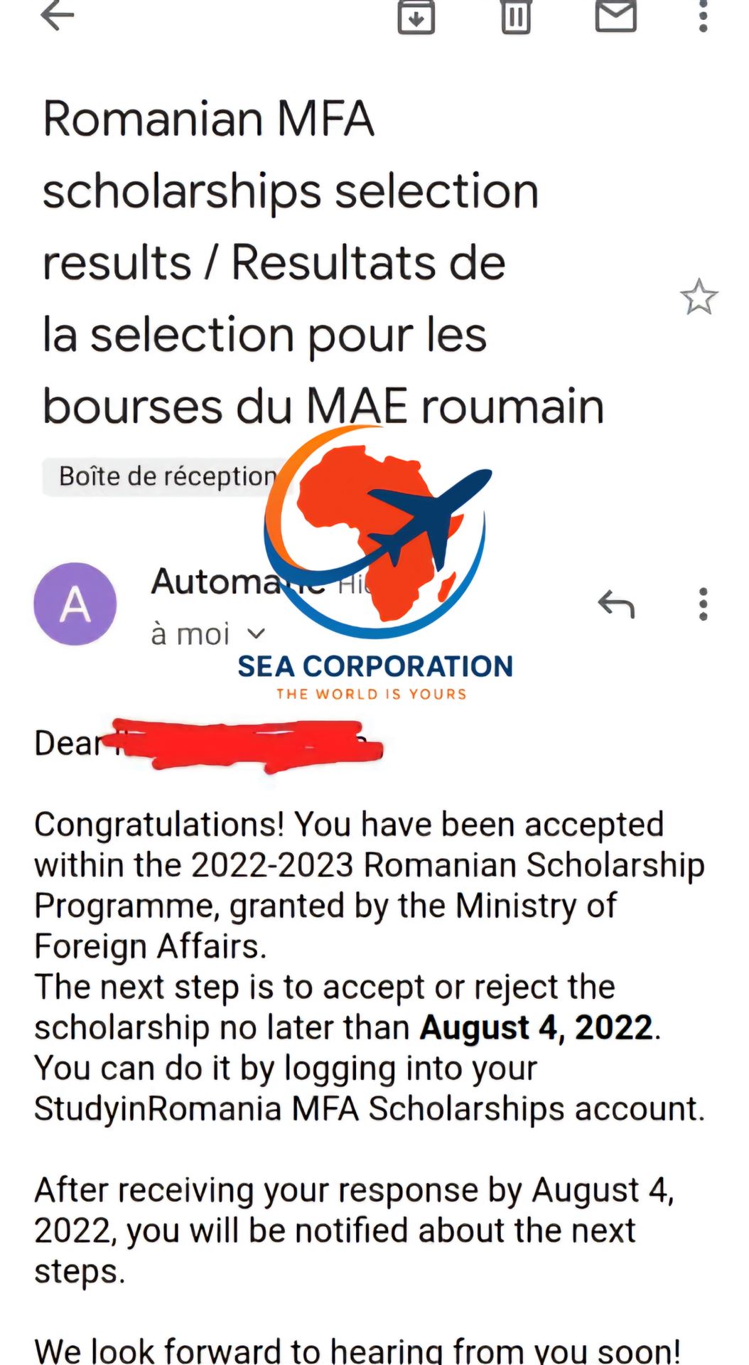 Türkiye Burslari accepté